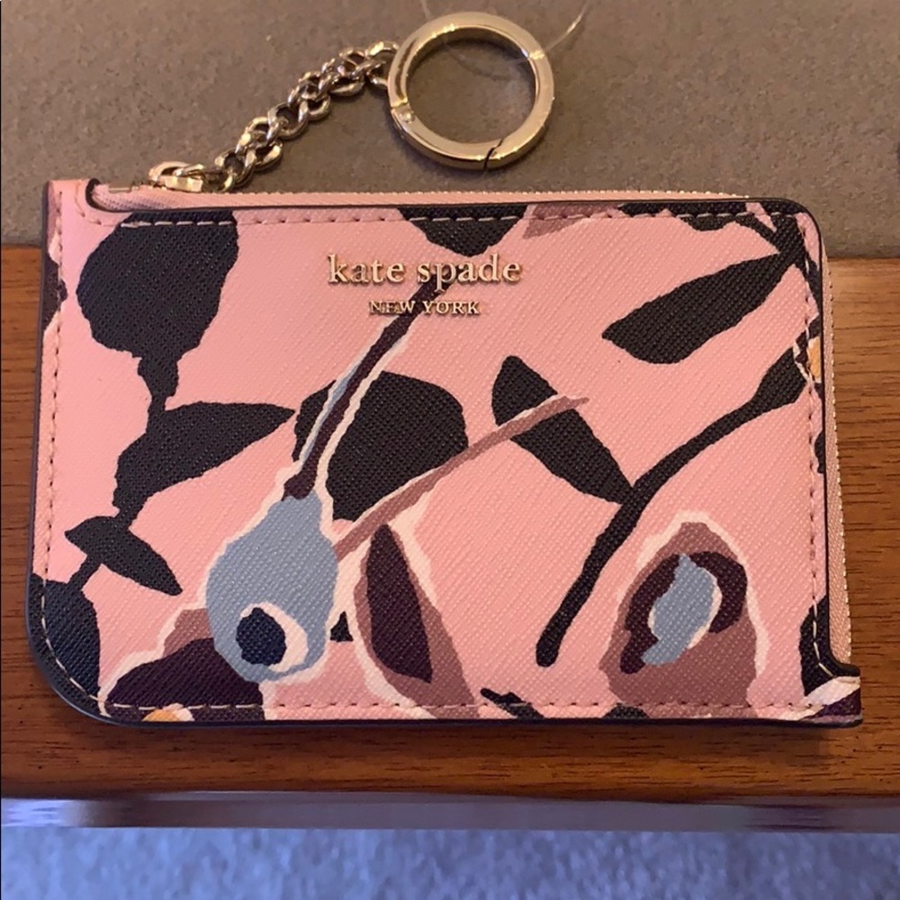 NWT Kate Spade medium l-zip card holder pink multi